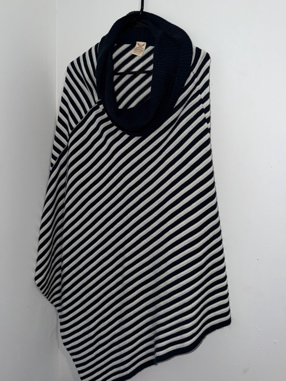 Faded Glory Navy and White Striped Cowl Neck Sweater